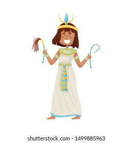 Woman in a long white dress of the pharaoh. Vector illustration on a white background.