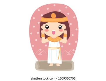 Woman in a long white dress of the pharaoh,Cleopatra cartoon character. Vector Illustration. Kids History Collection, Vector illustration for Egypt