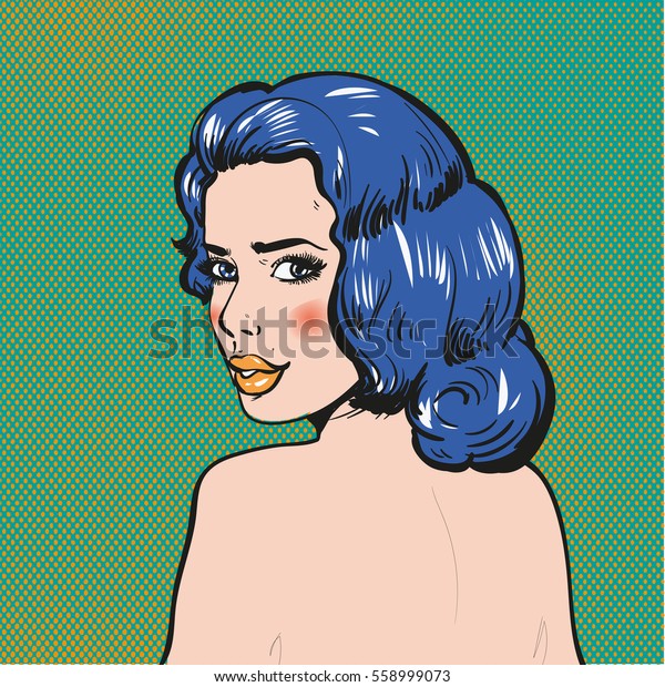 Woman\
looking back pop art comics vector\
illustration