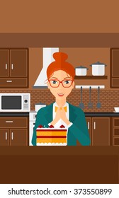 Woman looking at cake.