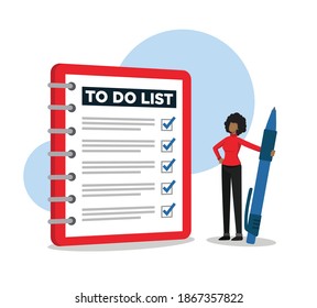 Woman looking at a complete task list and feeling proud of himself