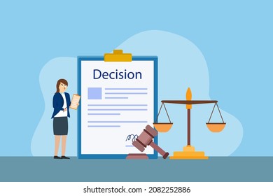 Woman looking at decision document vector illustration flat design