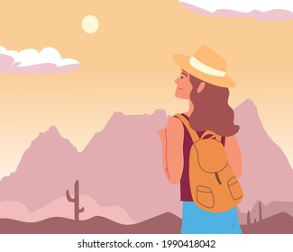 woman looking at desert landscape