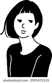 Woman looking down Vector line drawing