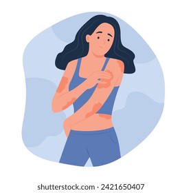 Woman Looking Eczema on Body for Dermatology Concept Illustration