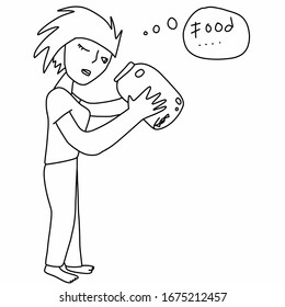 Woman looking for food in a glass jar