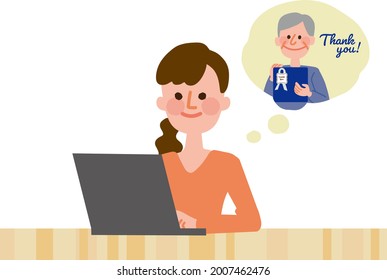 
A woman looking for a gift for her father on her computer