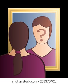 A Woman Is Looking Into The Mirror Asking Herself 