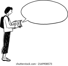 Woman looking at a magazine Callout Line drawing