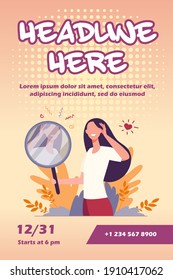 Woman looking at mirror flat vector illustration. Cartoon beautiful female characters smiling to her reflection. Love of self, ego and narcissism concept