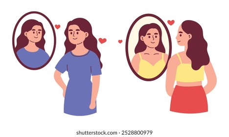 Woman Looking in Mirror Shows Self Love