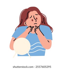 Woman Looking in Mirror Worrying about her Acne
