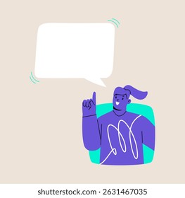 Mujer mirando por la ventana cuadrada con burbujas de discurso. Ilustración vectorial colorida 
