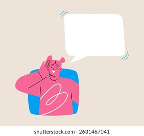 Woman looking out of square window with speech bubbles. Colorful vector illustration 
