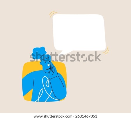 Woman looking out of square window with speech bubbles. Colorful vector illustration 
