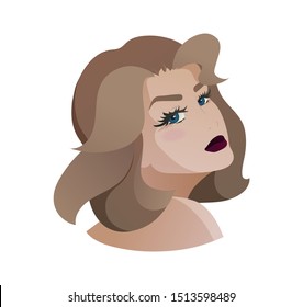 Woman looking over her shoulder and keeping head up, side view. Vector illustration isolated on white, cartoon flat style