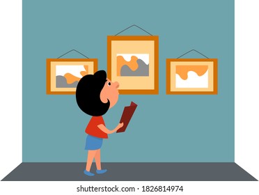 Woman looking at the painting, illustration, vector on white background