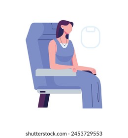 woman looking from the plane window flat style illustration vector design