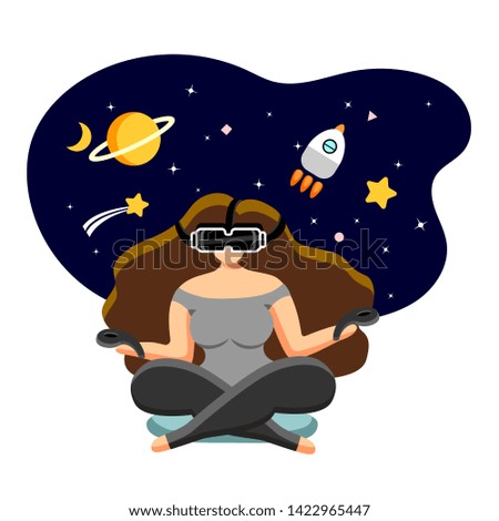 A woman looking for a planet through a VR machine