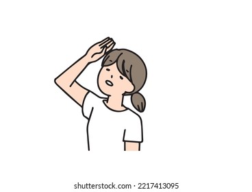  A woman looking up at the sky and avoiding the sun with her hands Simple line illustration of a person