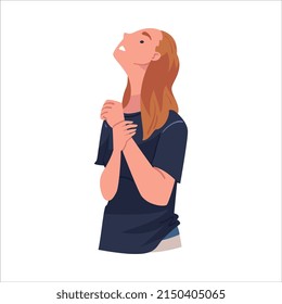 Woman Looking at Something Interesting Raising Head Vector Illustration
