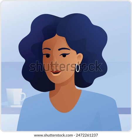 A woman looking straight forward like in a profile picture or online avatar profile illustration. Could also be on an online call or in an internet video conference virtual meeting. 