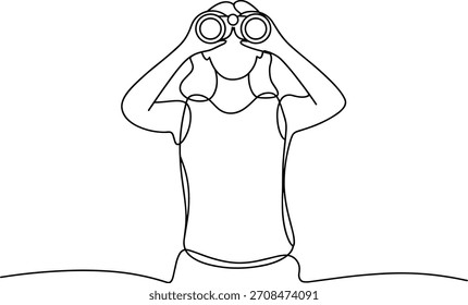 Woman looking through binoculars continuous line drawing 1