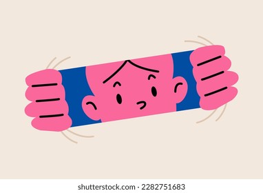 Woman is looking through an elastic opening. Colorful vector illustration
