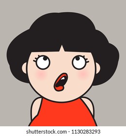 Woman Looks Up With Surprised Facial Expression Concept Card Character illustration
