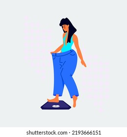 Woman In Loose Clothes After Weight Loss Healthy Lifestyle Concept Full Length