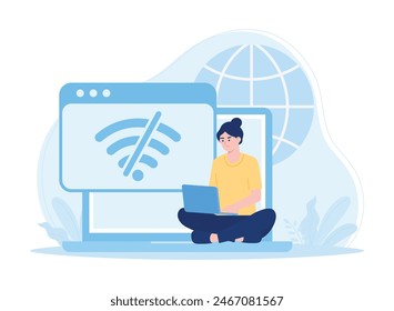 a woman lost the signal network trending concept flat illustration