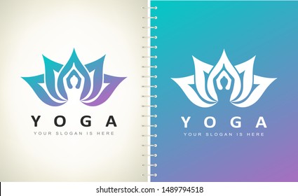 Woman in lotus logo vector design. Yoga logo.