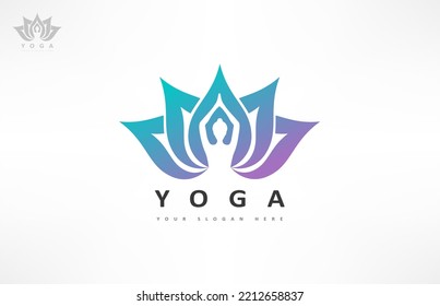 Woman in lotus logo. Yoga design.