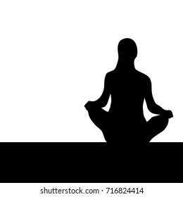 Woman lotus pose black silhouette. Lotus position yoga, yoga silhouette pose. Vector illustration