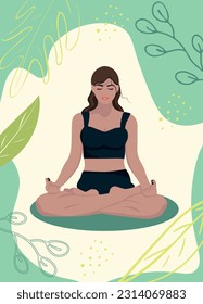 Woman in lotus pose with eyes closed. Vector illustration