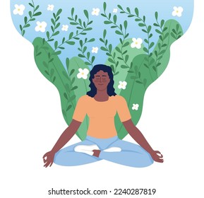 Woman in lotus position flat concept vector illustration. Inner peace. Self care. Editable 2D cartoon character on white for web design. Yoga creative idea for website, mobile, presentation