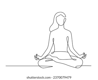 Woman Lotus Yoga Line Drawing. Female doing exercise. Contour