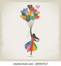 Woman In Love, Heart Balloons, Eps10 Vector