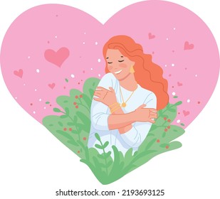 Woman in love. Heart shaped pretty happy girl isolated on white background