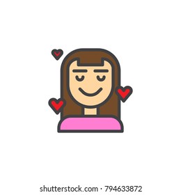 Woman in love hearts filled outline icon, line vector sign, linear colorful pictogram isolated on white. Lover person symbol, logo illustration. Pixel perfect vector graphics