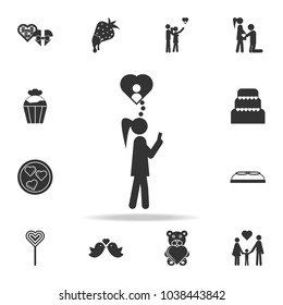 Woman in love icon. Love or couple element icon. Detailed set of signs and elements of love icons. Premium quality graphic design. One of the collection icons for websites on white background