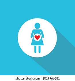 woman with love icon in womb vector blue background flat shadow