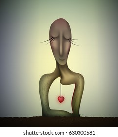 woman in love, love inside the woman soul, surrealistic romantic dream, vector