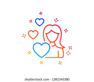 Woman in Love line icon. Heart sign. Valentines day symbol. Gradient design elements. Linear love icon. Random shapes. Vector