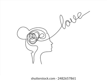 Woman With Love on The Brain.continuous line vector illustration