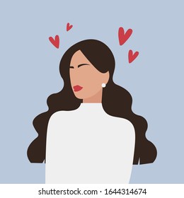 Woman in love. Romantic cute illustration about love and relationship. Happy Valentines Day. Vector illustration. 