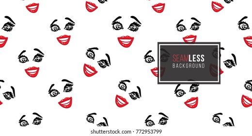 Woman in love vector emoticons, emoji, smiley icons, characters. Fashion illustrated women's emotional faces seamless pattern.