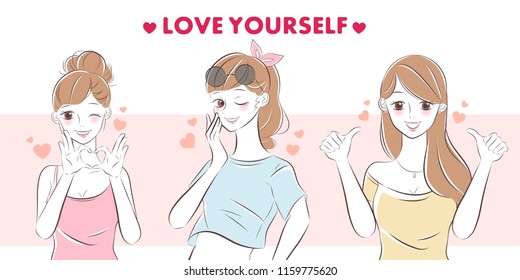 woman with love yourself concept on the whitebackground