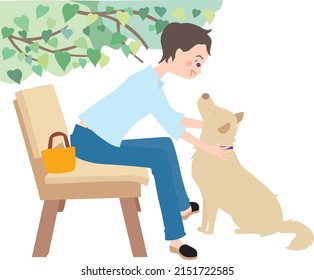 woman loves her dog in the park