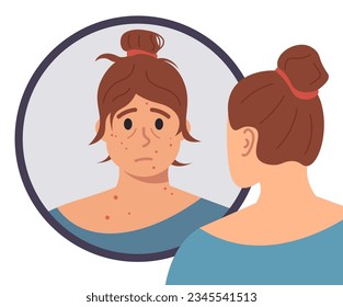 Woman With Low Self-Esteem. Mental Health Concept. Vector Illustration In Flat Style